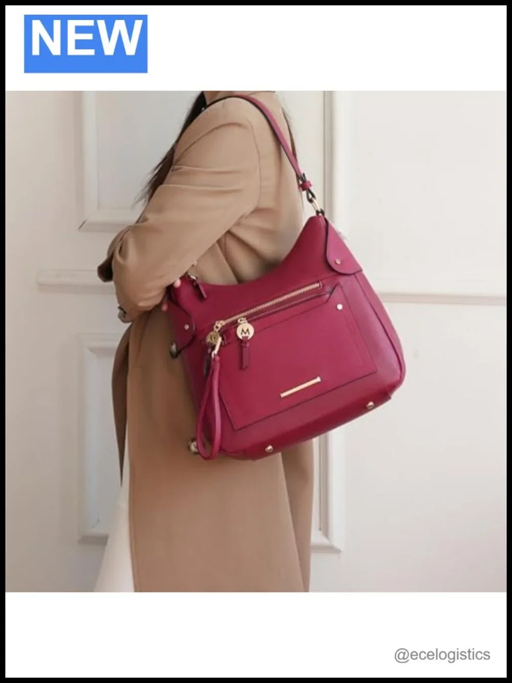 Vegan Leather Shoulder Bag Tote with Wristlet Pouch Set